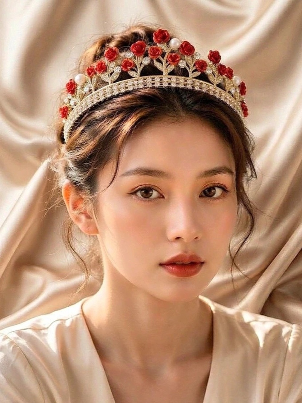 Floral Red & Gold Bridal Headpiece